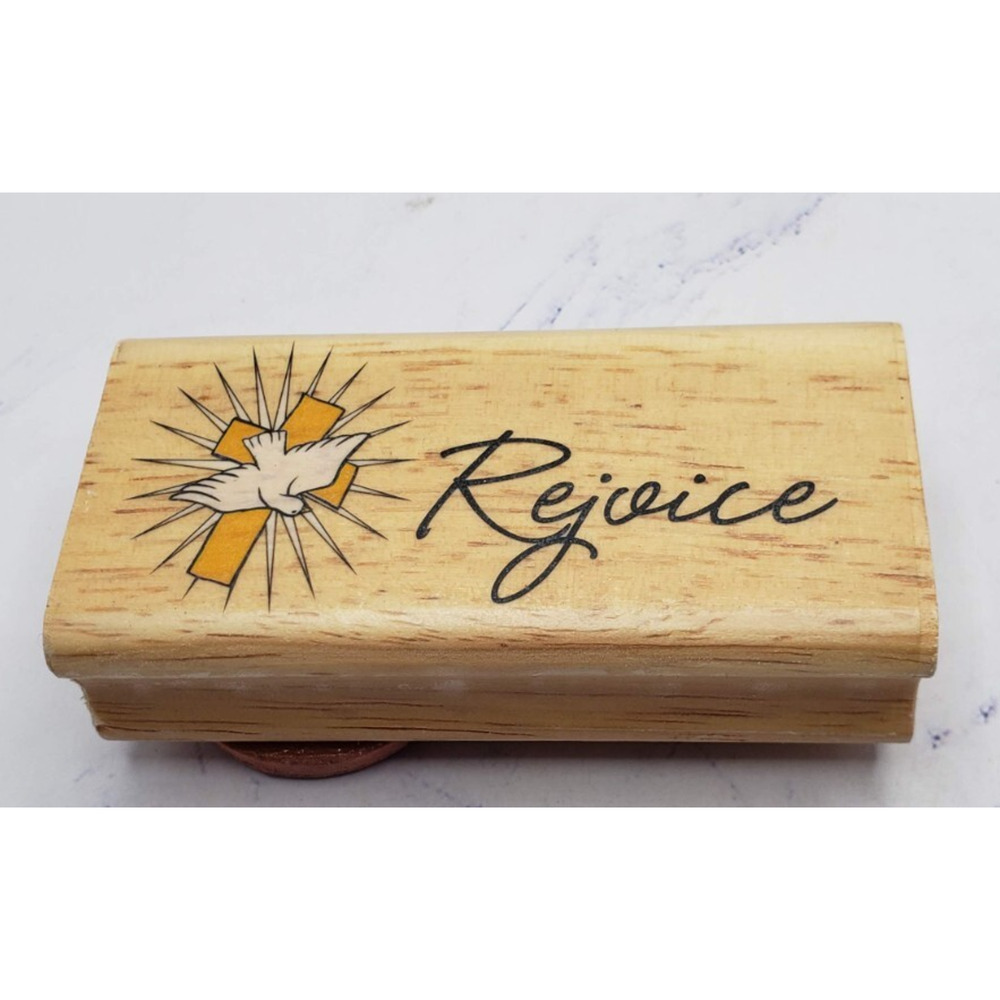 Rejoice Dove Cross Canadian Maple Collection Wood Mounted Rubber Stamp X4008